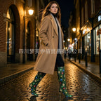 Christmas Snowflake Sequin High-Heeled Boots for Women, Pointed Toe, Stiletto Heel, Over-the-Knee, Slimming Fashion Boots