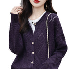 2026 Autumn/Winter New Arrival - Premium Pure Cotton Round Neck Hollow-Out Design Cardigan - Stylish Women's Coat