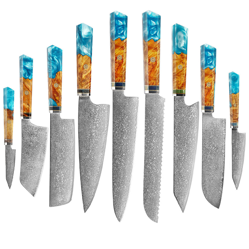 Octagonal resin handle Damascus steel chef's knife set, culinary knife combination set, Japanese chef's knife, slicing knife