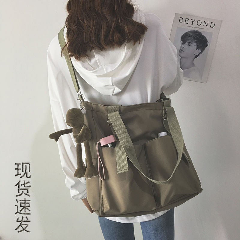 Waterproof bag large-capacity canvas bag Harajuku Japanese one-shoulder large bag college style
