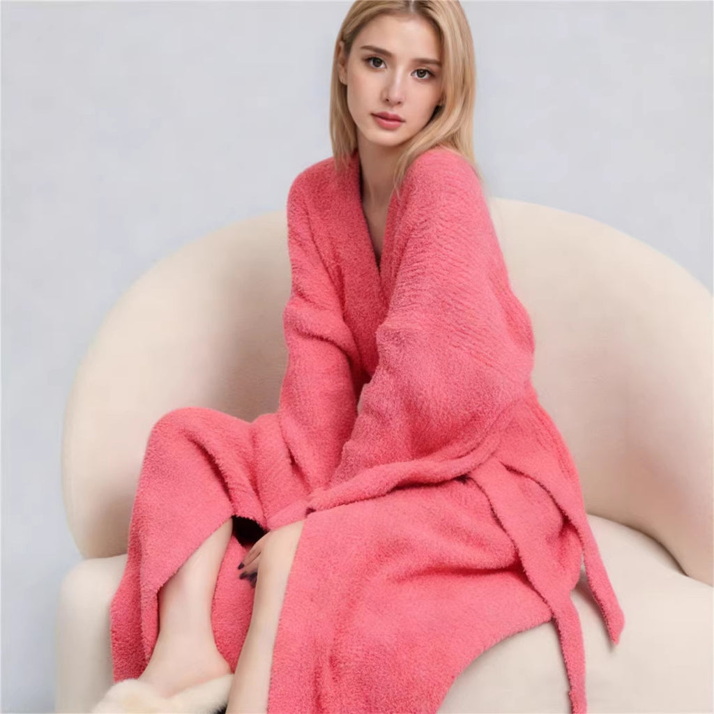 2026 Autumn/Winter New Solid Color Cardigan Robe/Bathrobe - Soft, Comfortable, Casual, Can Be Worn Out or At Home - Women's Clothing