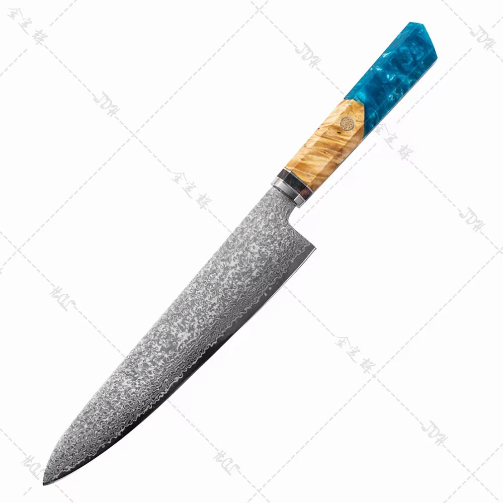 Octagonal resin handle Damascus steel chef's knife set, culinary knife combination set, Japanese chef's knife, slicing knife