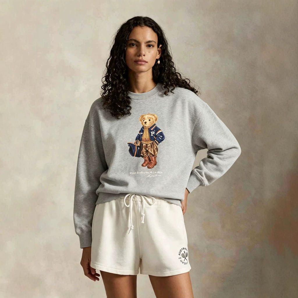 2026 Autumn/Winter Cross-Border Classic Cartoon Luggage Bear Print Casual Classic Hoodless Sweatshirt