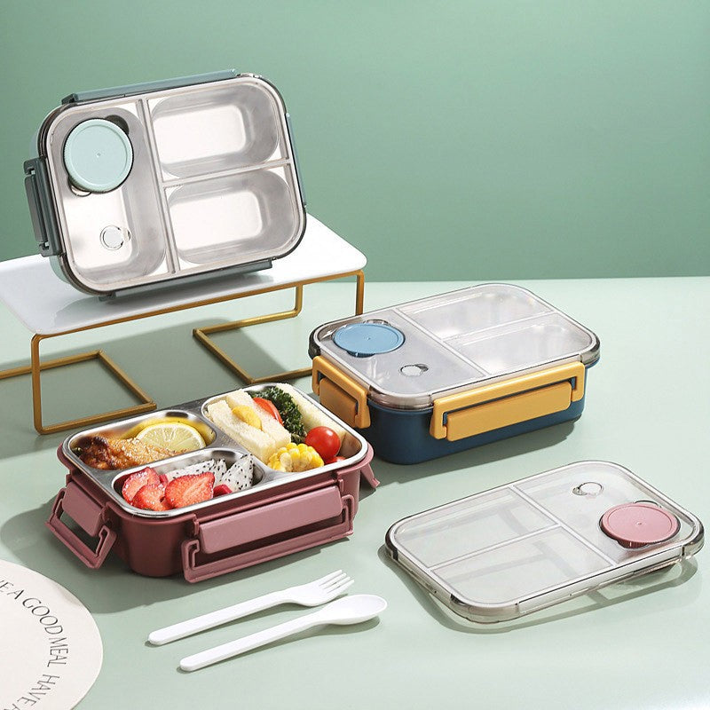 High-quality stainless steel divided lunch box, stylish plastic lunch box for students, salad box, microwaveable bento box for office workers.