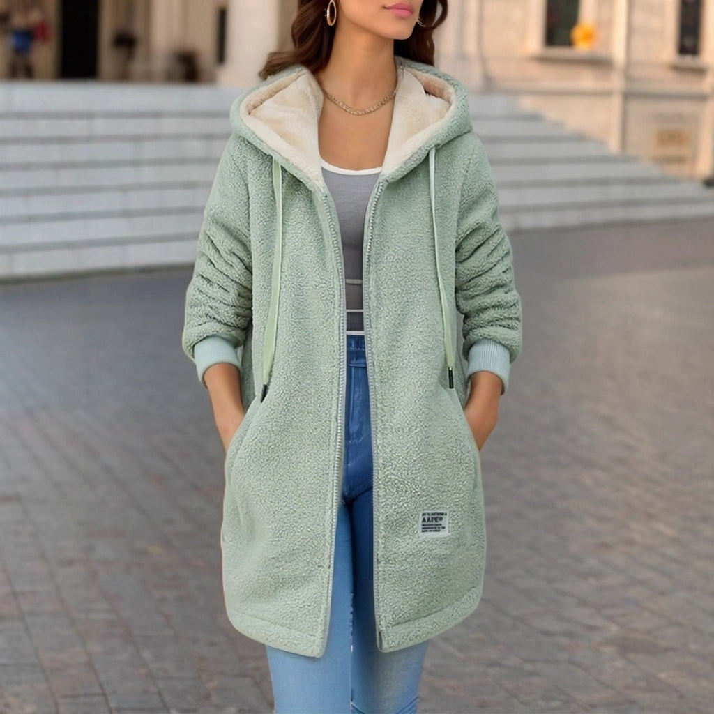 Women's Fleece-Lined Thick Mid-Length Lambswool Sweatshirt, 2026 New Autumn/Winter Style, Embroidered Letter Zipper Jacket