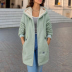 Women's Fleece-Lined Thick Mid-Length Lambswool Sweatshirt, 2026 New Autumn/Winter Style, Embroidered Letter Zipper Jacket