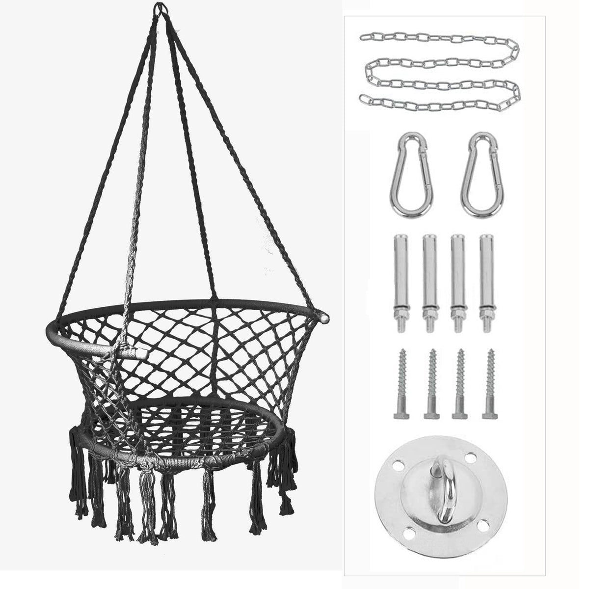Nordic style tassel hanging chair hand-woven hanging basket cotton rope swing