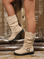2026 Winter Fleece-Lined Cross-Border Belt Buckle Mid-Calf Boots Women's New Foreign Trade Wool Knitted Plus Size Cotton Shoes wish43