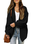 Women's lantern sleeve chunky knit cardigan 2026 autumn and winter new pocket knit sweater women's coat