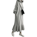 2026 Korean and Japanese Style Autumn/Winter Loose-fitting Hooded Sweatshirt Dress, Over-the-Knee Fishtail Long Dress