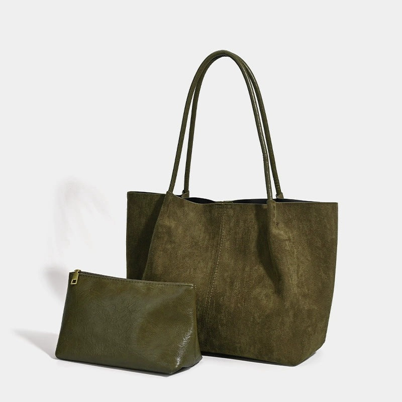 Korean style autumn/winter large capacity retro suede 2026 new casual commuter shoulder bag/handbag/mother and daughter tote bag
