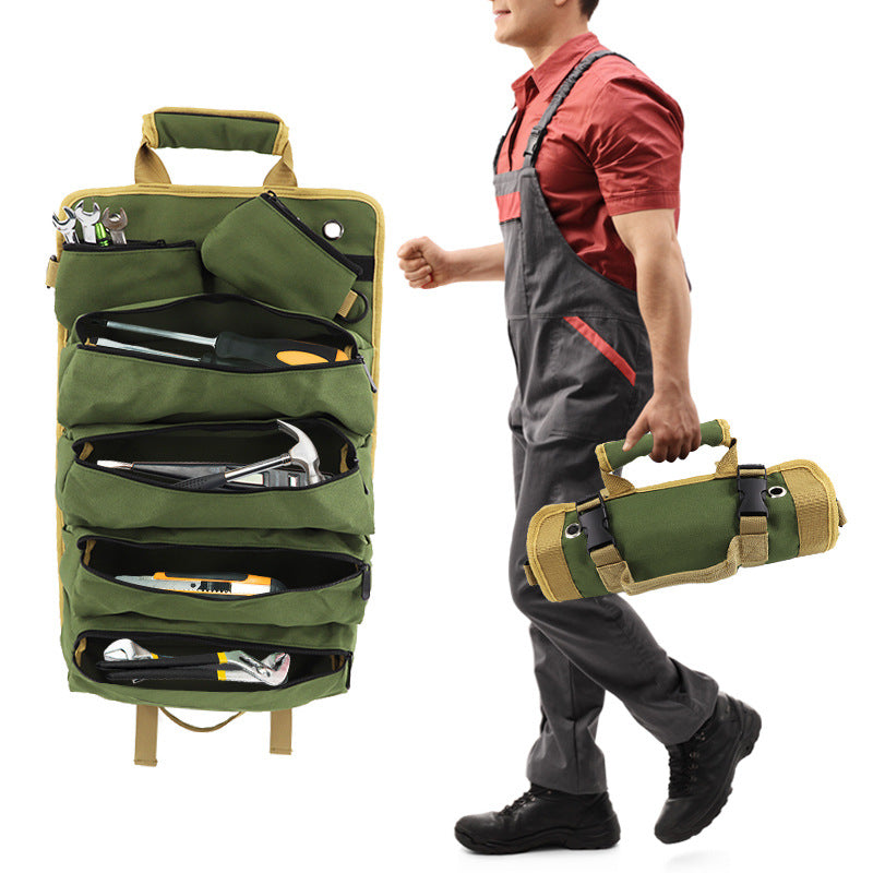 Roll-type hardware tool bag, garden-type electrician and woodworking storage bag, multi-functional car hanging storage bag in stock