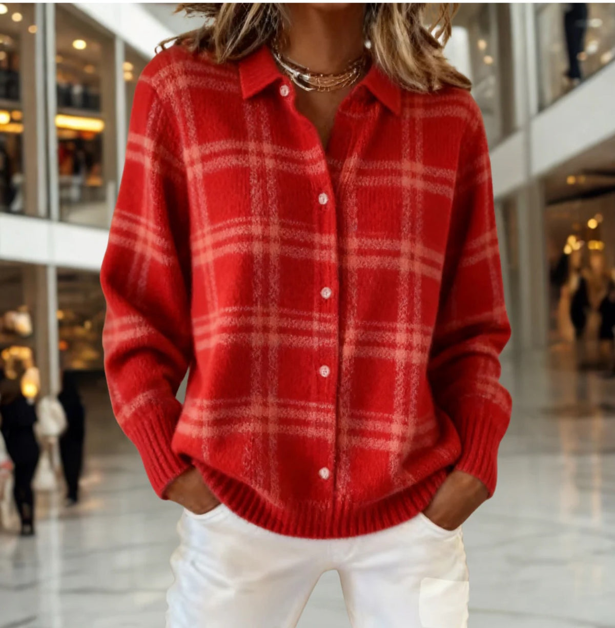 2026 New Women's Shirt, Collared Cardigan, Solid Color Knit 3D Print, Christmas Autumn/Winter