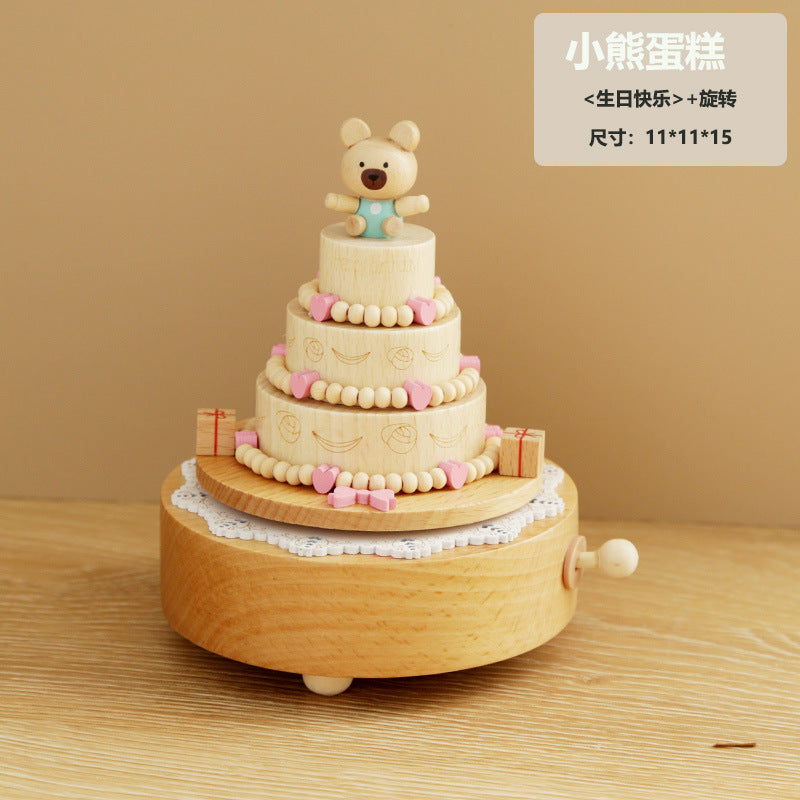 Wooden music box, creative home gift, children's birthday gift, carousel, handmade solid wood gift
