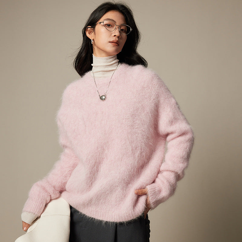Exquisite and unwavering, G-quality niche alpaca wool crew neck sweater for women, 2026 autumn/winter, relaxed and loose knitwear.