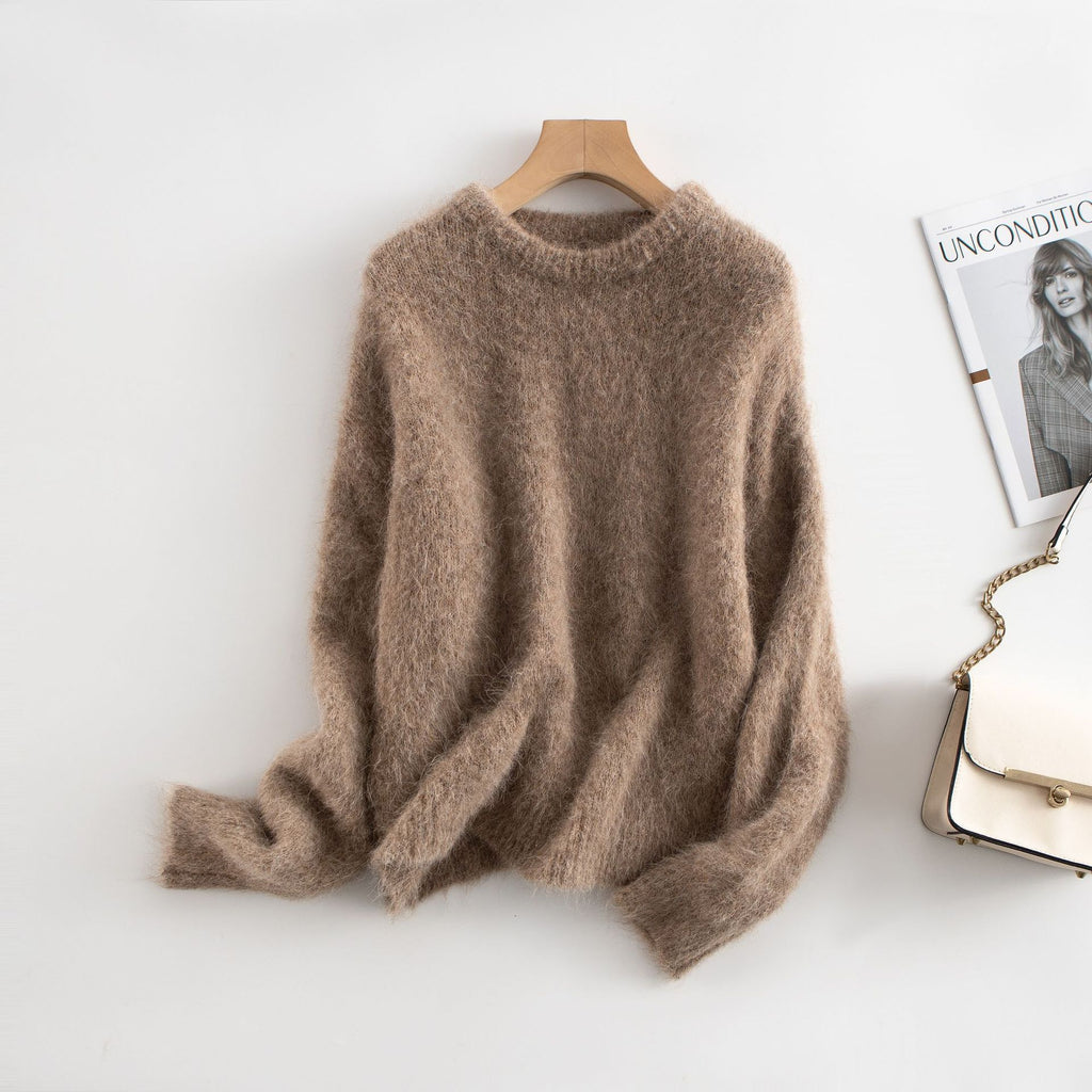 Exquisite and unwavering, G-quality niche alpaca wool crew neck sweater for women, 2026 autumn/winter, relaxed and loose knitwear.