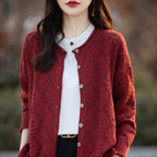2026 Autumn/Winter New Arrival - Premium Pure Cotton Round Neck Hollow-Out Design Cardigan - Stylish Women's Coat