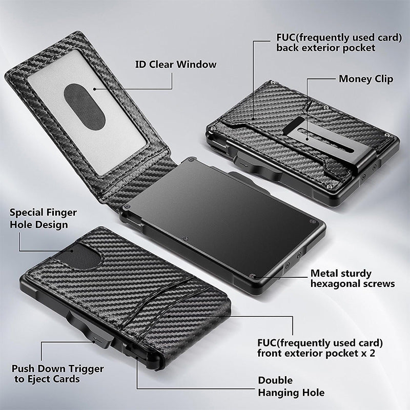 Bi-fold carbon fiber flip wallet, RFID anti-theft, stylish, large-capacity card holder with wallet and card compartment.