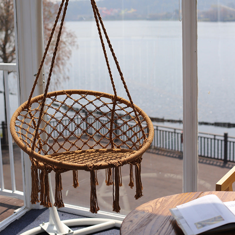 Nordic style tassel hanging chair hand-woven hanging basket cotton rope swing