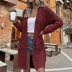 2026 Autumn/Winter New Arrival - Solid Color Women's Knitted Top, Cable Knit Sweater, Cardigan, Loose Pocket Coat