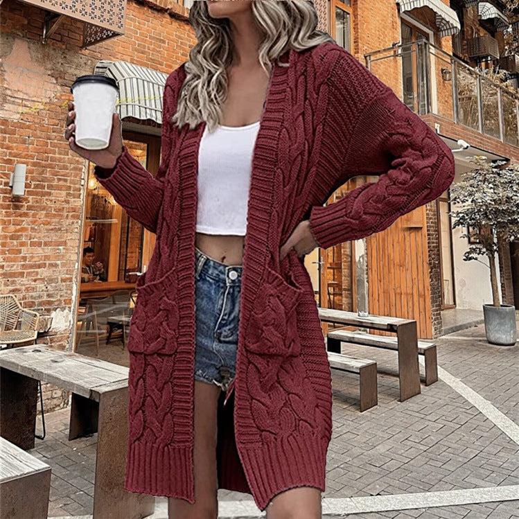 2026 Autumn/Winter New Arrival - Solid Color Women's Knitted Top, Cable Knit Sweater, Cardigan, Loose Pocket Coat