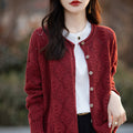 2026 Autumn/Winter New Arrival - Premium Pure Cotton Round Neck Hollow-Out Design Cardigan - Stylish Women's Coat