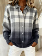 2026 New Women's Shirt, Collared Cardigan, Solid Color Knit 3D Print, Christmas Autumn/Winter