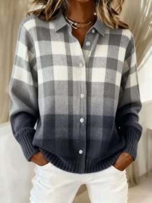2026 New Women's Shirt, Collared Cardigan, Solid Color Knit 3D Print, Christmas Autumn/Winter