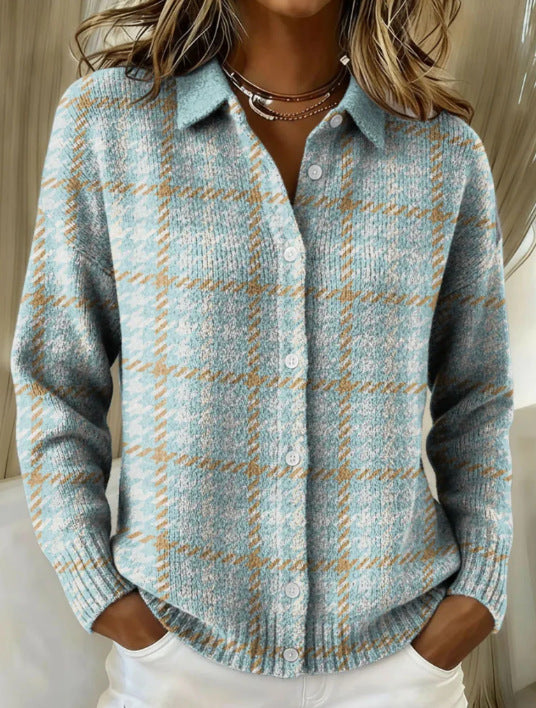 2026 New Women's Shirt, Collared Cardigan, Solid Color Knit 3D Print, Christmas Autumn/Winter