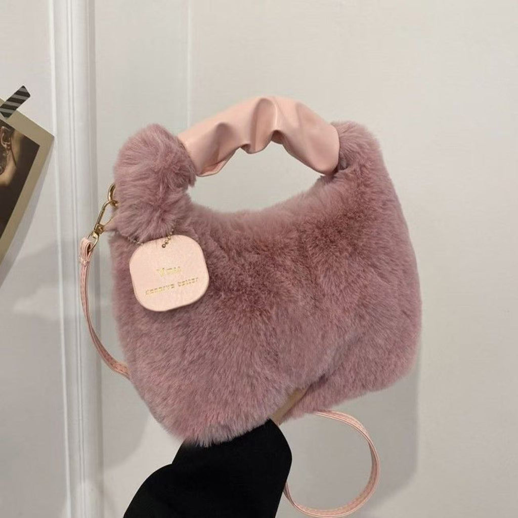 High-end plush tote bag for women, new autumn/winter style, fashionable and versatile, commuter shoulder bag/crossbody bag.