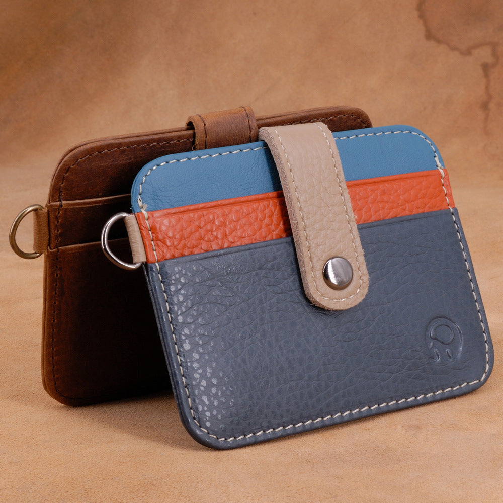 Small round elephant leather driver's license card holder, thin men's wallet/coin purse/short card holder, export style.