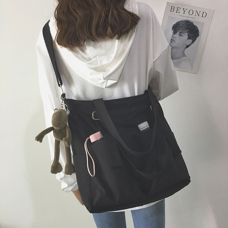 Waterproof bag large-capacity canvas bag Harajuku Japanese one-shoulder large bag college style