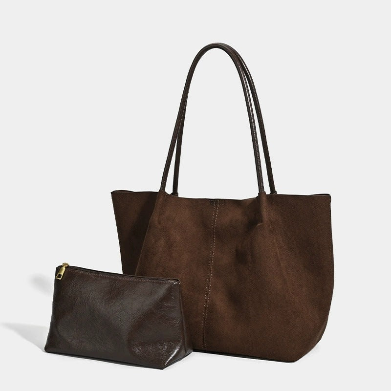 Korean style autumn/winter large capacity retro suede 2026 new casual commuter shoulder bag/handbag/mother and daughter tote bag