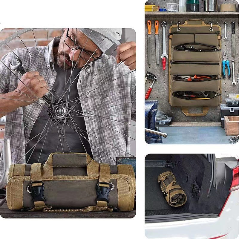 Roll-type hardware tool bag, garden-type electrician and woodworking storage bag, multi-functional car hanging storage bag in stock