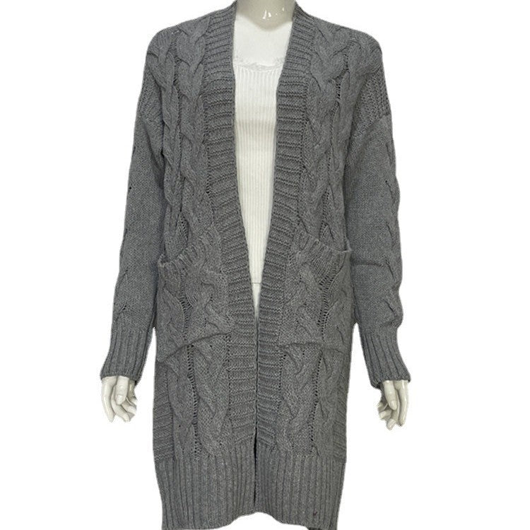 2026 Autumn/Winter New Arrival - Solid Color Women's Knitted Top, Cable Knit Sweater, Cardigan, Loose Pocket Coat