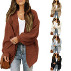 Women's lantern sleeve chunky knit cardigan 2026 autumn and winter new pocket knit sweater women's coat