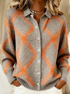2026 New Women's Shirt, Collared Cardigan, Solid Color Knit 3D Print, Christmas Autumn/Winter