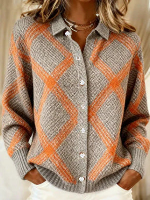 2026 New Women's Shirt, Collared Cardigan, Solid Color Knit 3D Print, Christmas Autumn/Winter