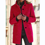 2026 Autumn/Winter Women's Clothing New Arrival Solid Color Button Stand Collar Woolen Coat