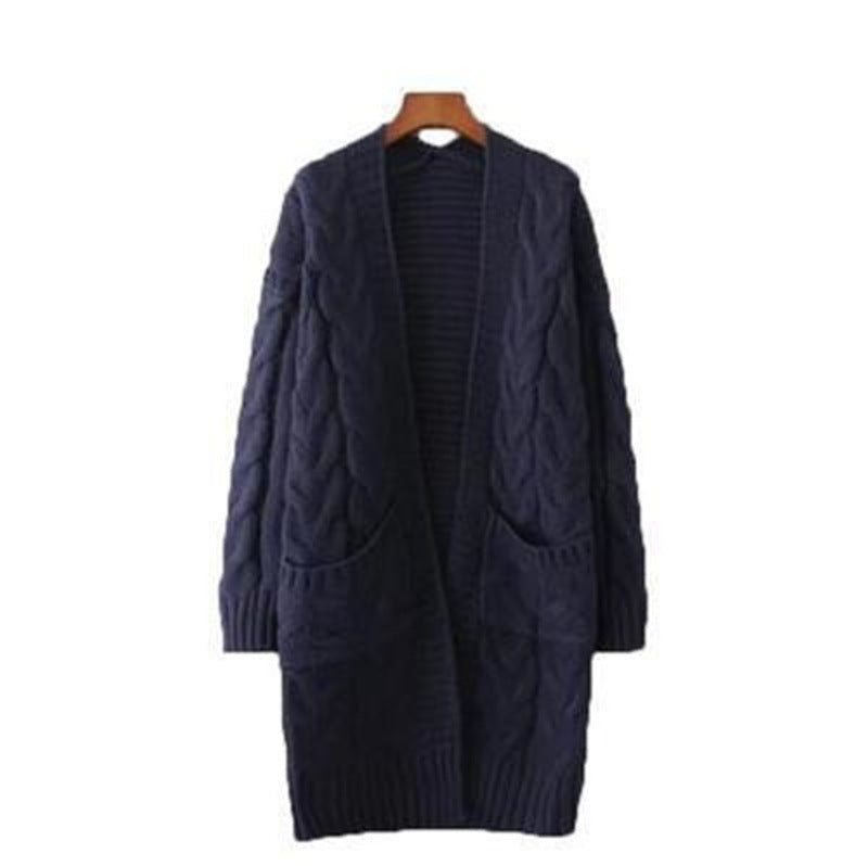 Women's Cross-Border Trade Sweater Coat 2026 Autumn/Winter New Korean Style Loose Cable Knit Solid Color Mid-Length Knit Cardigan