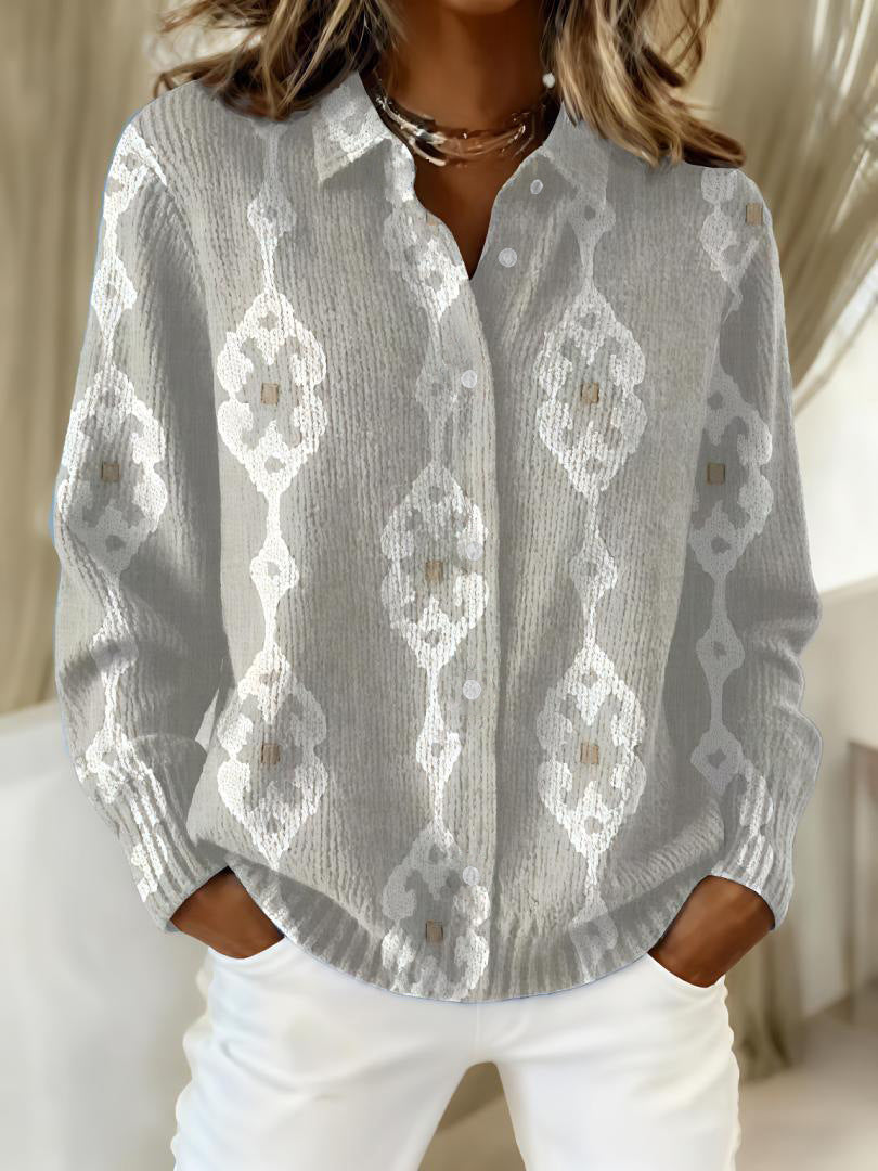 2026 New Women's Shirt, Collared Cardigan, Solid Color Knit 3D Print, Christmas Autumn/Winter