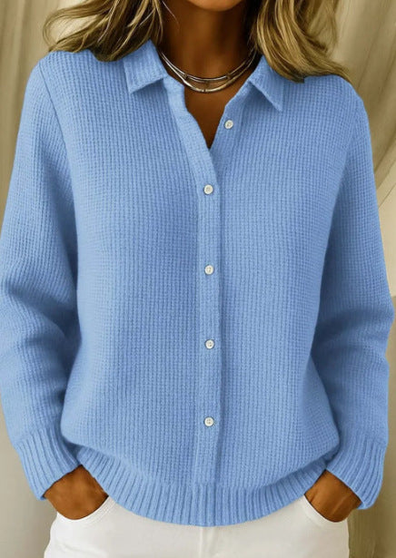 2026 New Women's Shirt, Collared Cardigan, Solid Color Knit 3D Print, Christmas Autumn/Winter