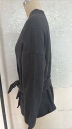 New short imitation wool coat for women, 2026 autumn and winter, loose fit, tie-up cardigan, long sleeves